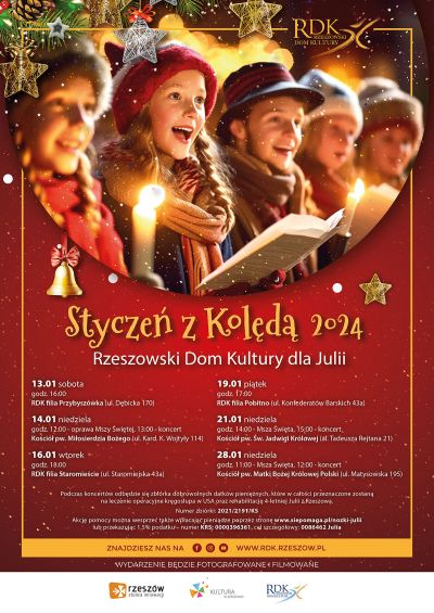 Plakat promujący cykl noworocznych koncertów charytatywnych pod nazwą "Styczeń z Kolędą"